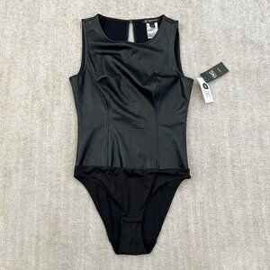 NWT INC Faux Leather Tank Top Bodysuit S Black